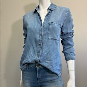 CLOTH & STONE La Light Blue Denim Chambrary Button-Up Shirt Raw Edge Hem XS